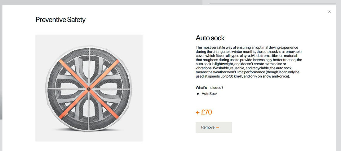 AutoSock listed product accessory in the official web store of Polestar