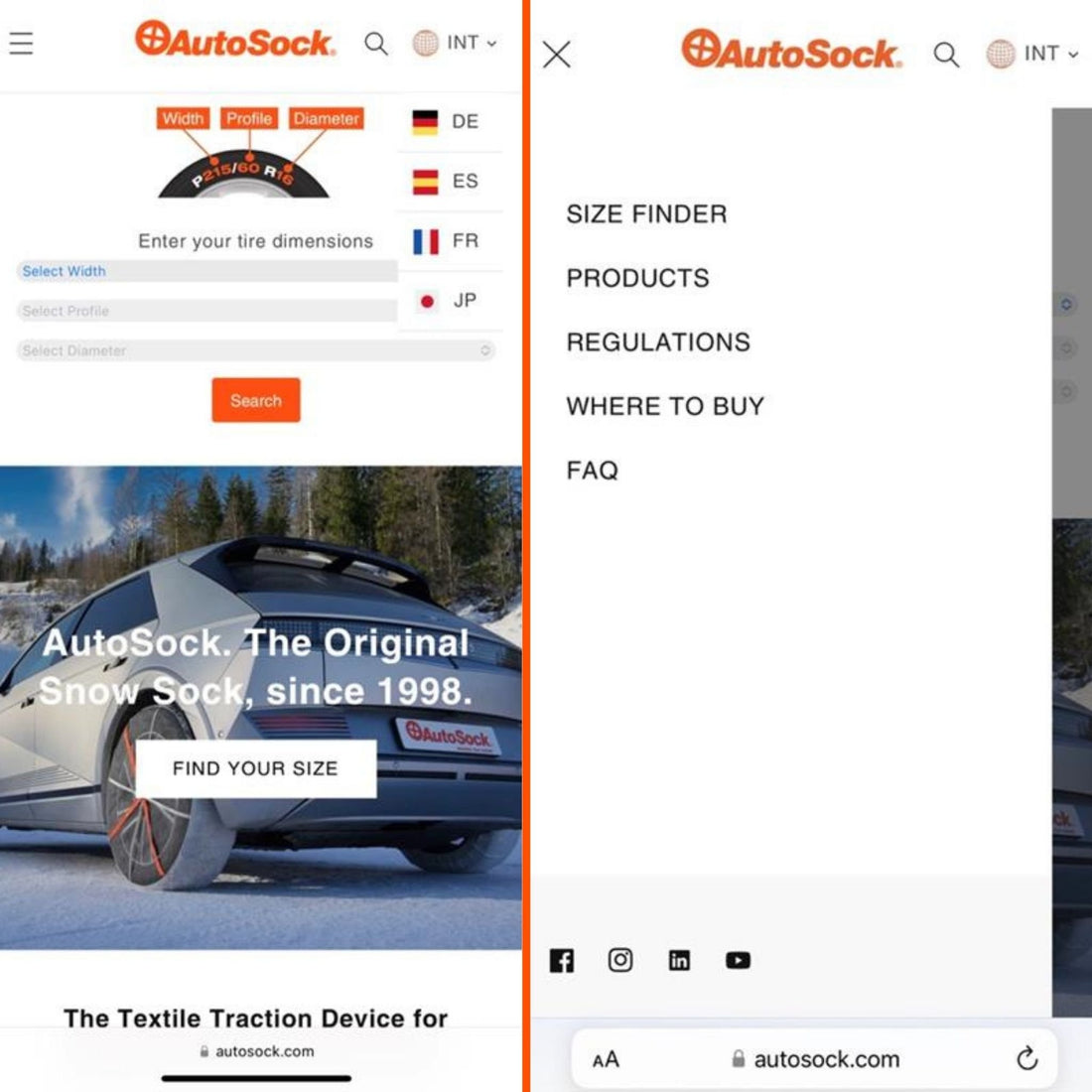The official website of the inventor of snow socks autosock.com is updated as mobile first design