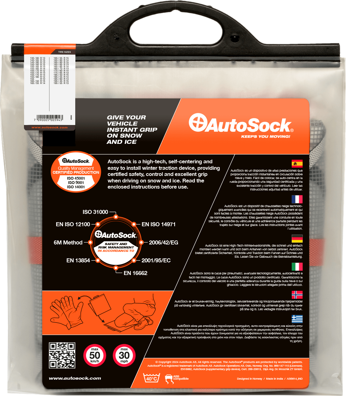 AutoSock snøkjeder produktemballasje for biler og lette nyttekjøretøy (bak) HP 540