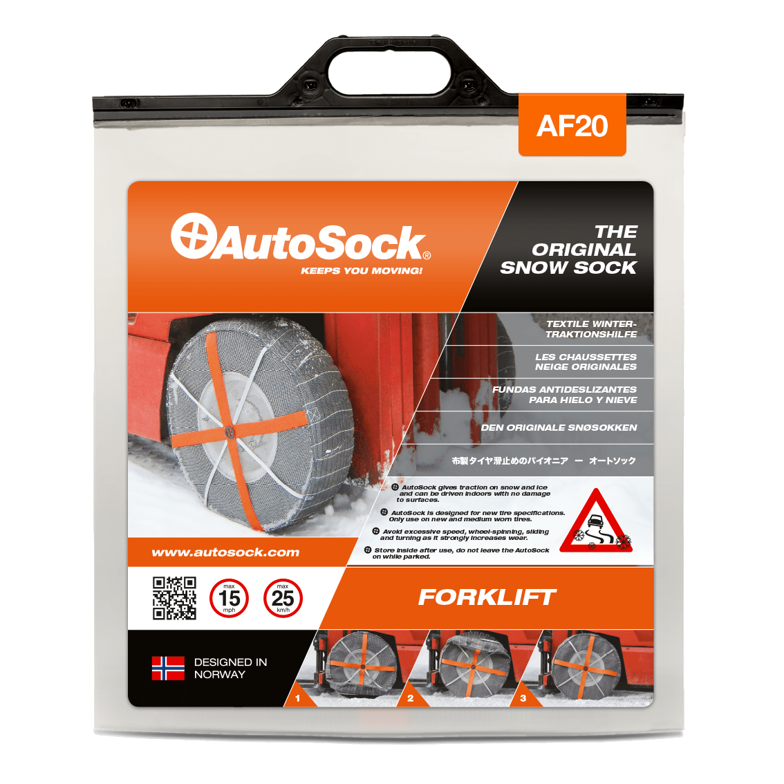 AutoSock snøsokker produktemballasje for gaffeltrucker (foran) AF20