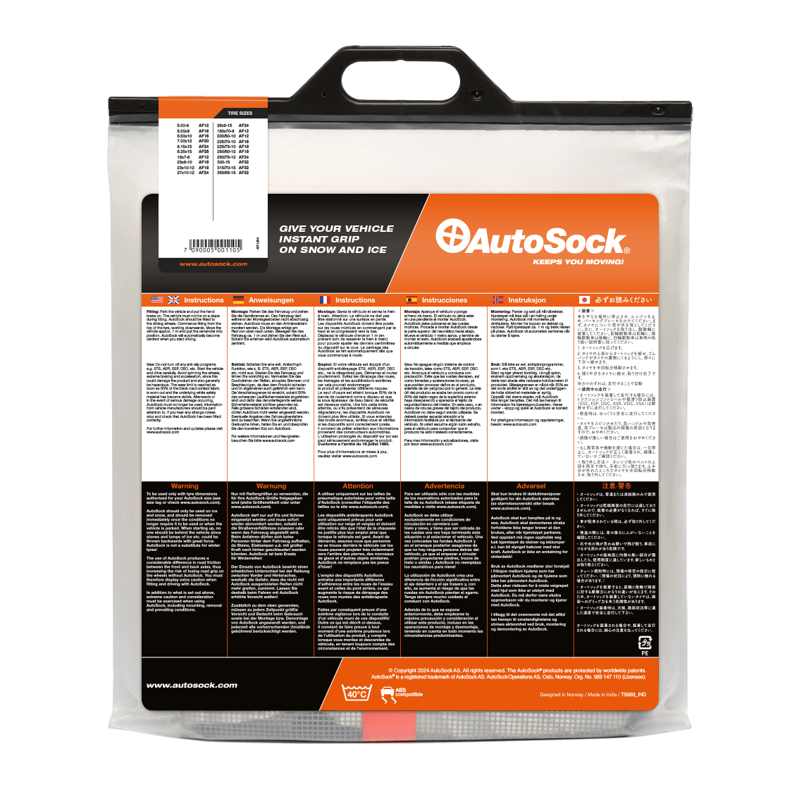 AutoSock snøsokker produktemballasje for gaffeltrucker (bak) AF12