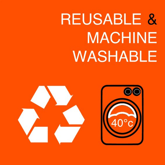 Graphic showing advantage of AutoSock: Reusable and machine washable